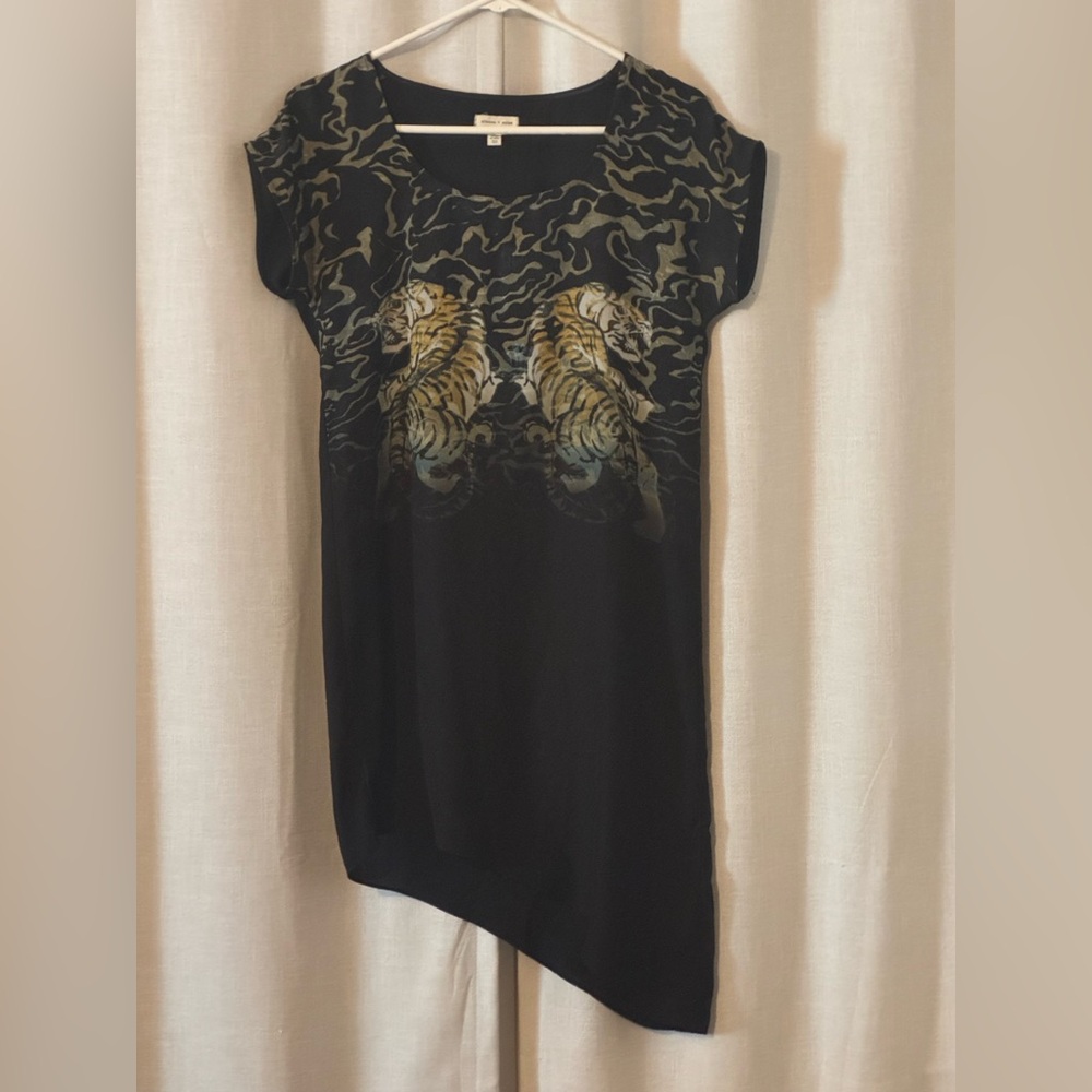 Silence & Noise Black Asymmetrical Tiger Print Dress